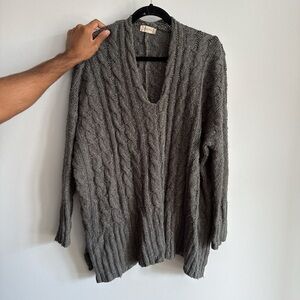Altar'd State Gray Cable Knit V-Neck Sweater